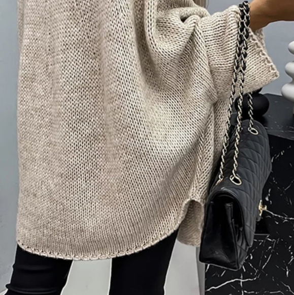 Oversized Knit Top Batwing Baggy Long Pullover Sweater Poncho Shirt Round Neck - Picture 8 of 12